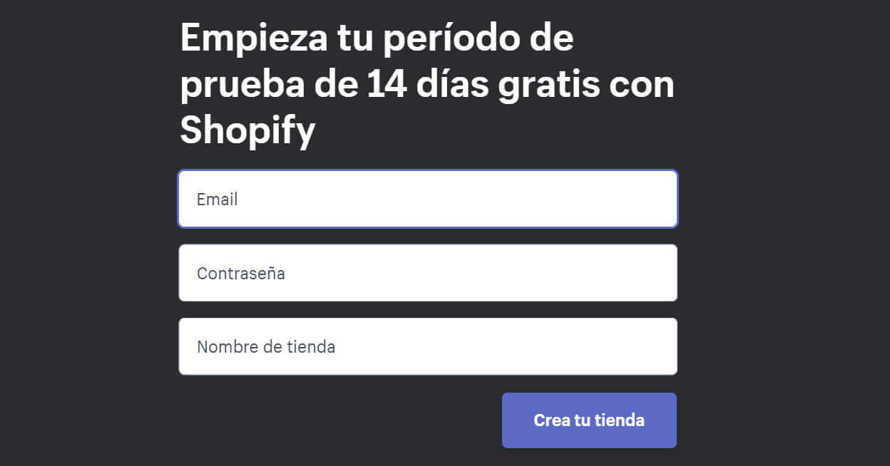 Crear mi propia tienda online o ecommerce en una hora Registrarse en Shopify
